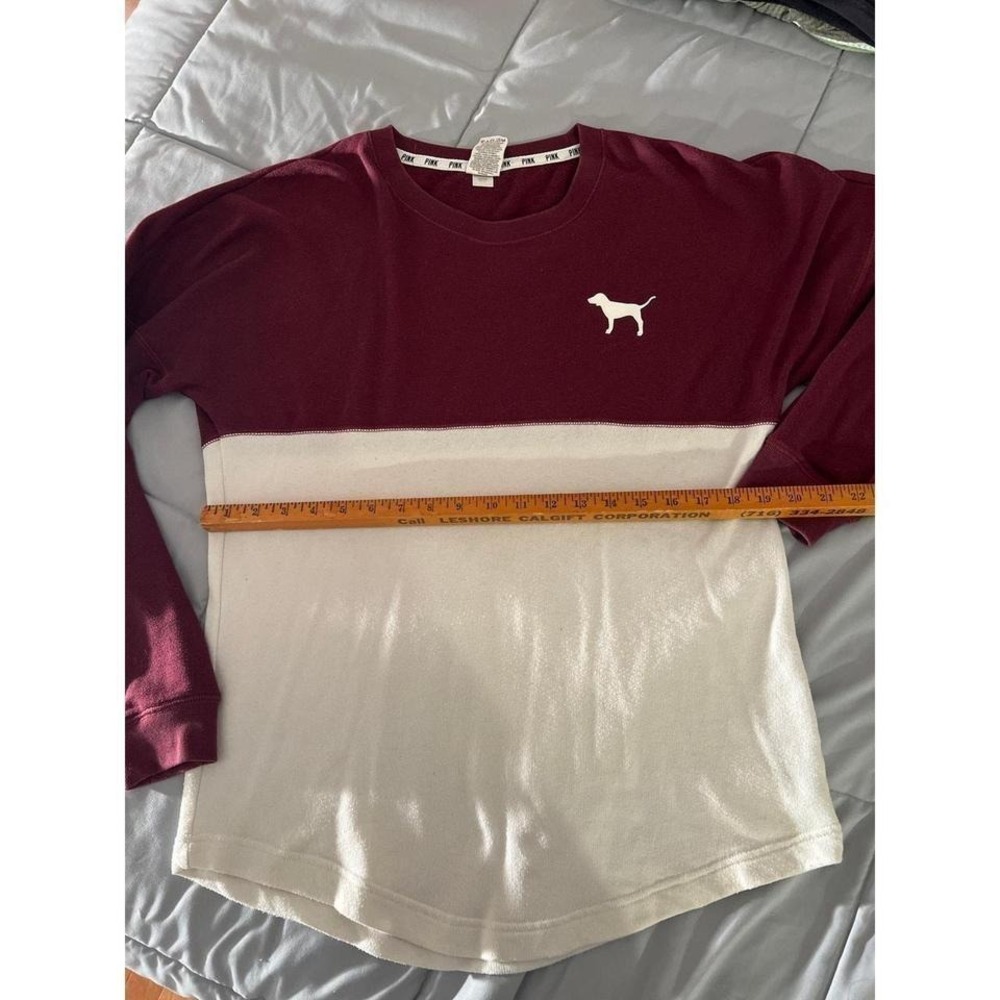 VTG VS PINK Long Sleeve Maroon Cream Dog Logo #PINKNATION Sweatshirt Sz S - Picture 2 of 5
